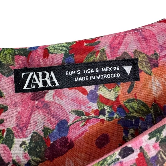 Zara Floral Ruched Ruffle Mini Dress Size S - Picture 8 of 16